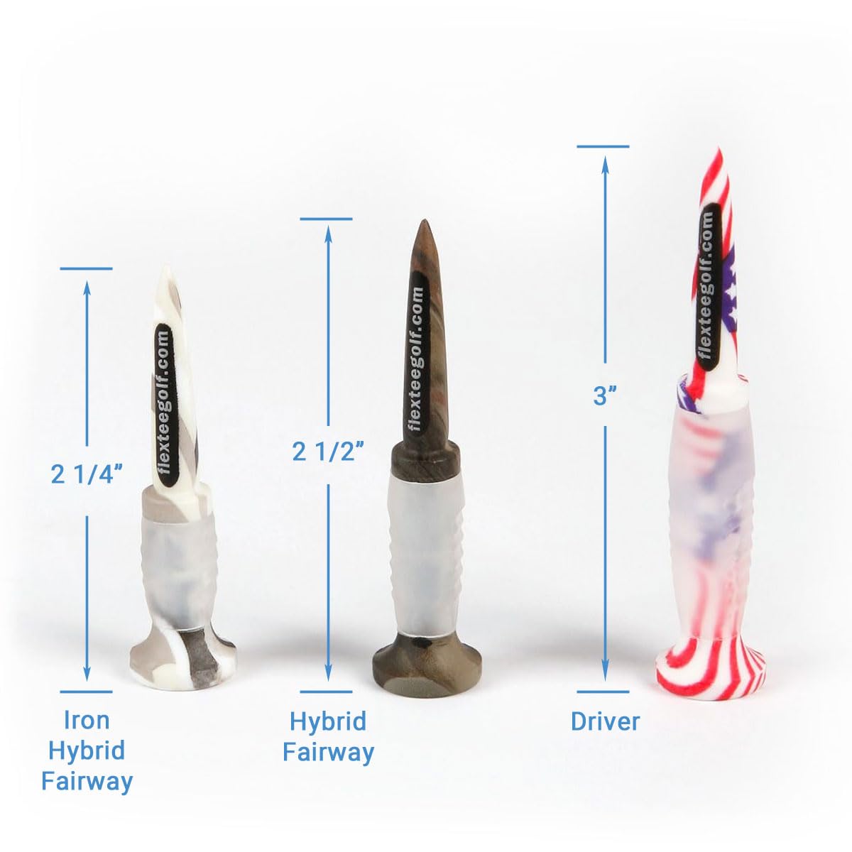 Flex Tee Flexible Usa Stars And Stripes American Flag Camo Plastic Golf Tees - 8 Pack - Assorted Sizes - Patriot Pack