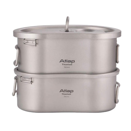 Atiap Titanium Canteen Mess Kit With Folding Handle Hanging Ring Ultralight Portable For Lunch Outdoor Camping Hiking