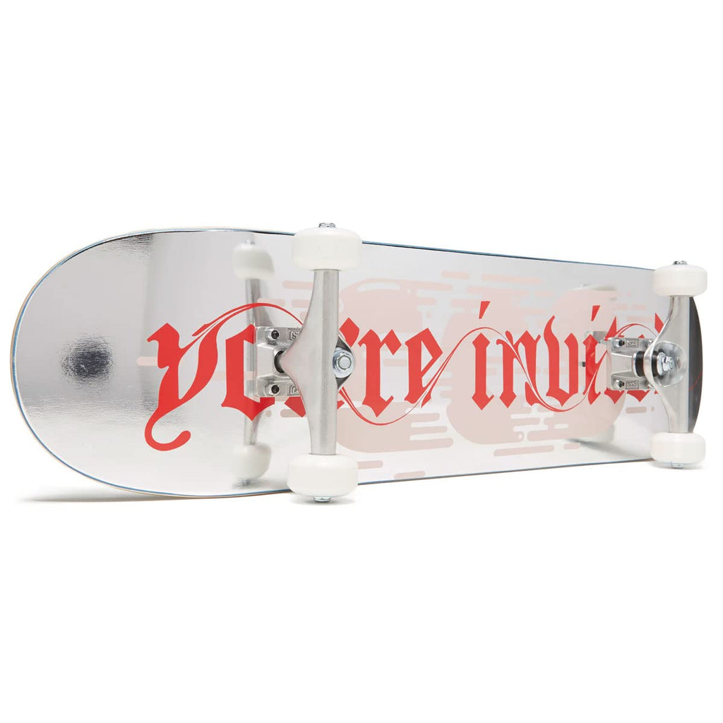 [Ccs] You'Re Invited Skateboard Complete Silver Foil 8.00'' - Maple Wood - Professional Grade - Fully Assembled With Skate Tool