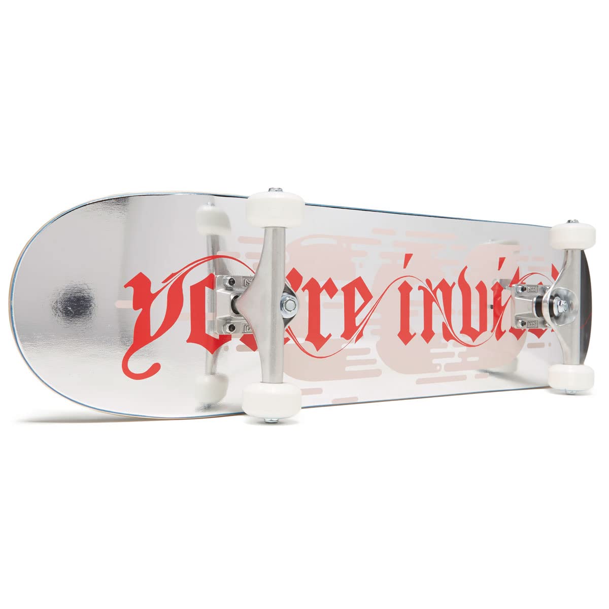 [Ccs] You'Re Invited Skateboard Complete Silver Foil 8.00'' - Maple Wood - Professional Grade - Fully Assembled With Skate Tool
