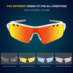 Polarized Sports Sunglasses Cycling Sun Glasses For Men Women With 5 Interchangeable Lenes For Running Baseball Golf Driving (Wh