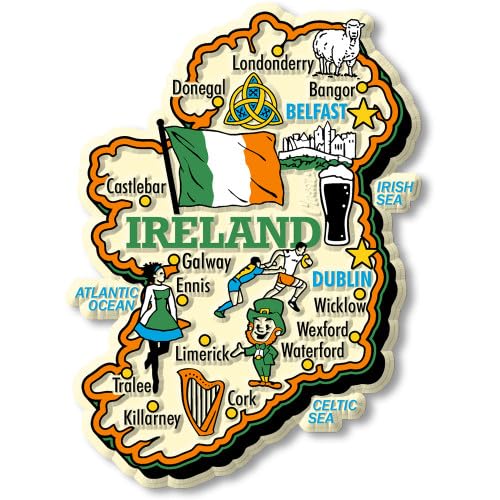Ireland Map Fridge Magnet,Wall Decor, Irish Celtic Design With Cities, Green And Orange Decorative Art, Atlantic Coast Theme,3D 