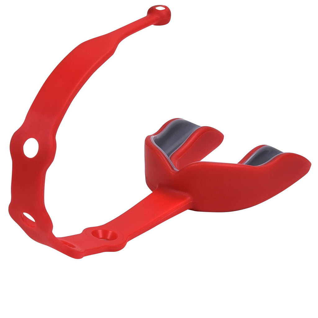 Oral Mart Red/Gray Strapped Youth Mouth Guard For Kids - Sports Mouthguard With Strap For Football, Ice Hockey, Lacrosse, Taekwo