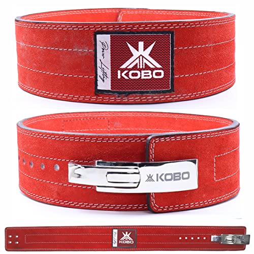 Kobo 10mm Lever Belt Weight Lifting Gym Fitness, Natural Genuine Leather 4 Wide Back Support, 9 Adjustable Holes, Powerlifting B