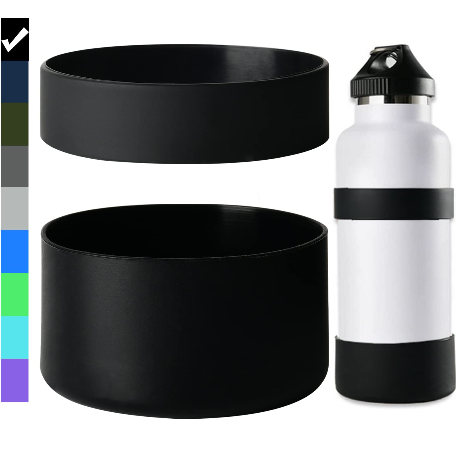 Miracredo 2 PCS Silicone Water Bottle Boot, Protective Silicone Sleeve, Anti-Slip Bottom Cover with Silicone Ring, BPA Free, Fit