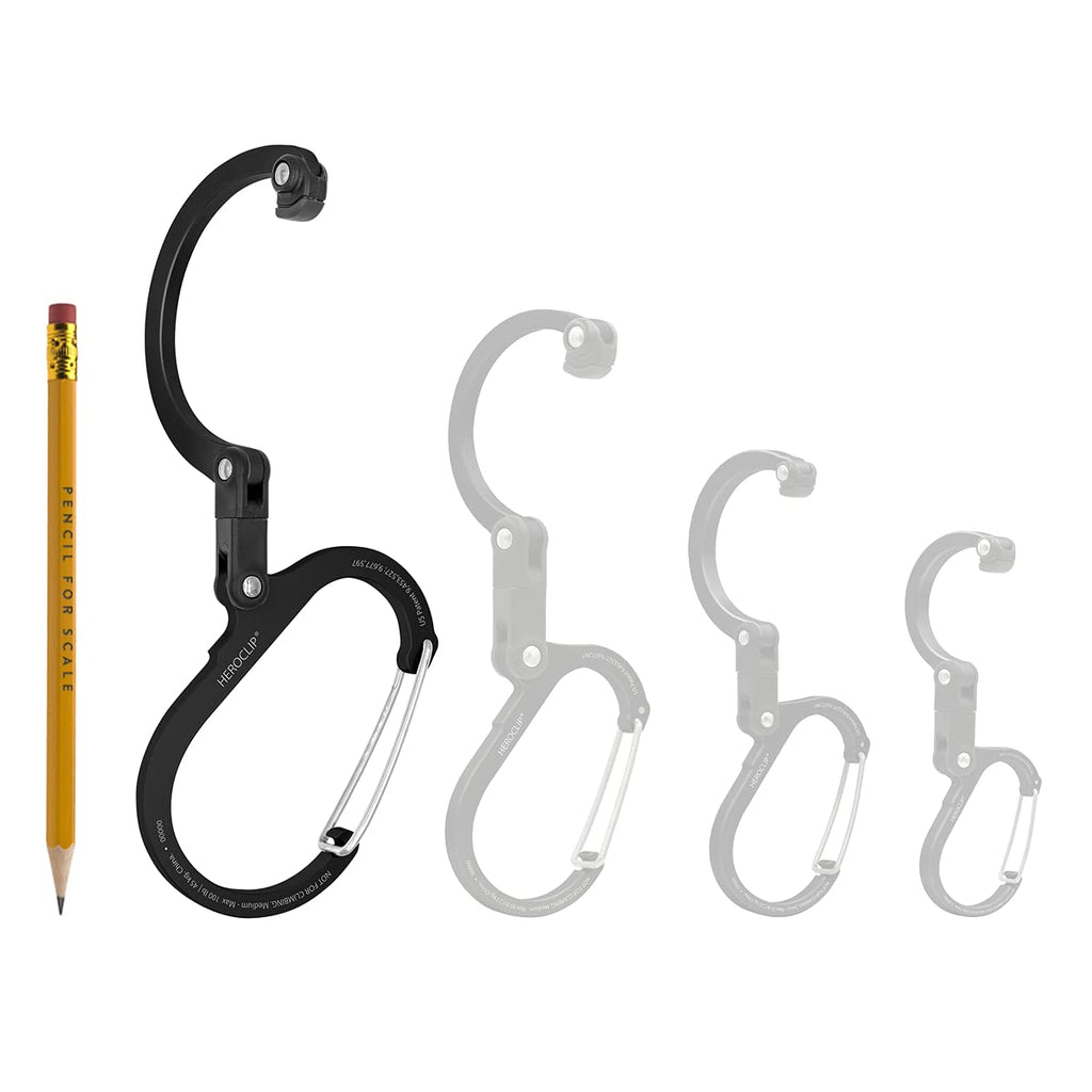 Gear Aid Heroclip Carabiner Clip And Hook (Large) For Camping, Backpack, Organization, And Garage, Black & Gray