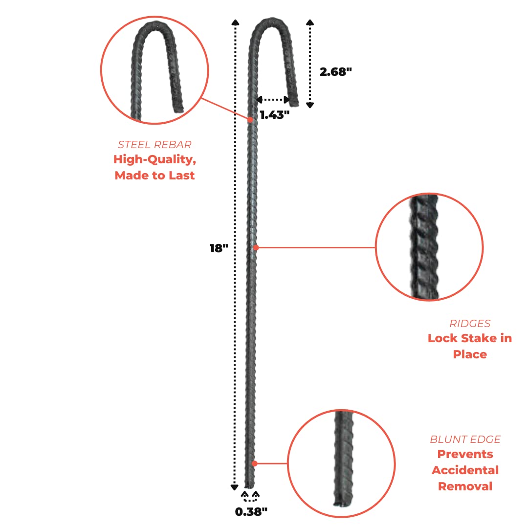 Deerbusters 18In Rebar Ground Stakes - Heavy Duty J Hook (40 Pack)