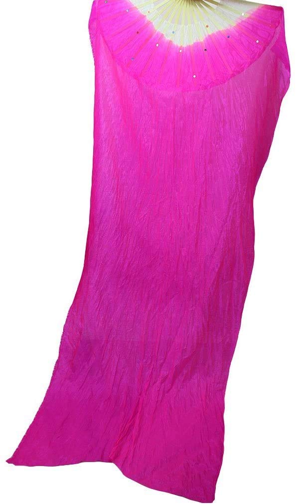 Weisipu 1.8M Artificial Silk Belly Dance Handmade Bamboo Fans Veils Right Hand (Pink)