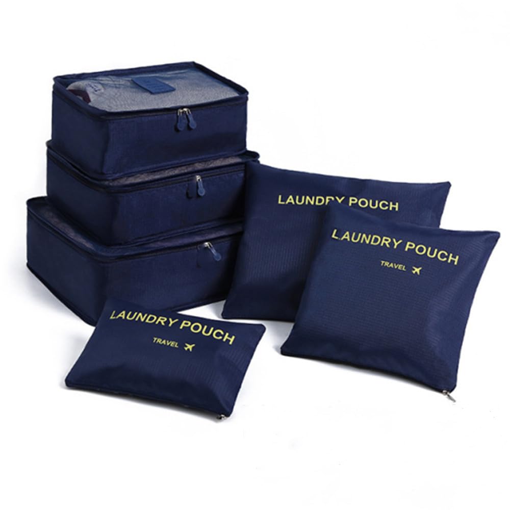 6 Pcs Lightweight Packing Cubes, Travel Foldable Suitcasem Storage Packing Organizers Luggage Laundry Bags Compression Pouches (