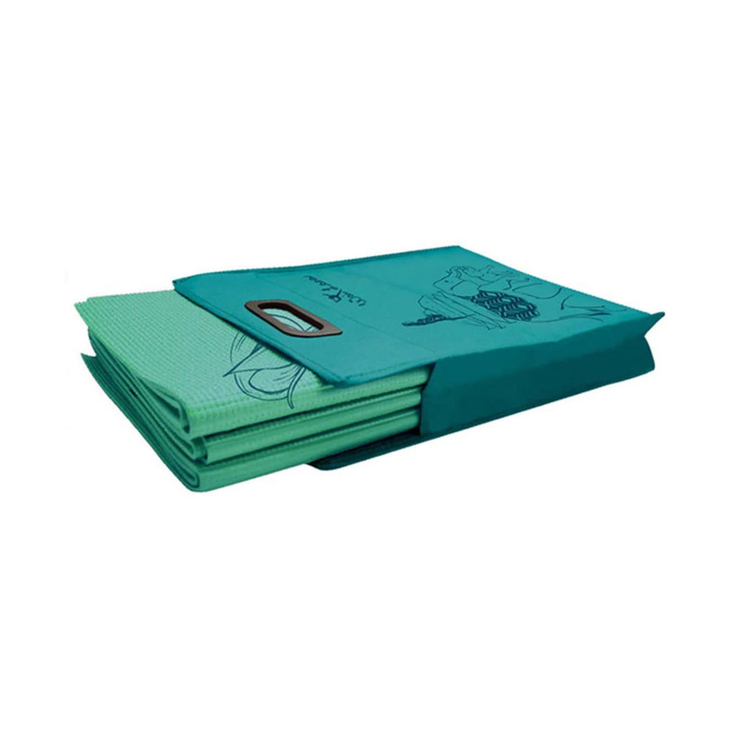 Folding Yoga Mat (Thickness: 4Mm; Folded Size: 29Cm X 30.5 Cm X 5Cm) And Tote - Mat Design: Wandering Elephants - Color: Azure G