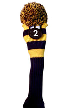 Majek #2, 3, 4, 5, 6 Hybrid Combo Pack Rescue Utility Blue & Yellow Golf Headcover Knit Pom Pom Retro Classic Vintage Head Cover