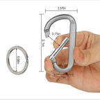 6Pcs Carabiner Caribeaner Clip,3'' Large Aluminum D Ring Shape Carabeaner With 6Pcs Keyring Keychain Hook (Grey)
