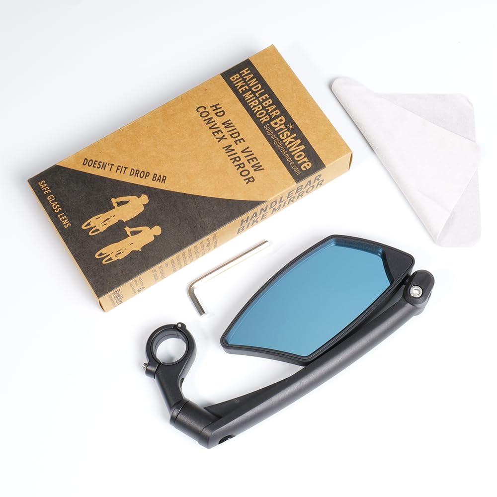 Briskmore Handlebar Bike Mirror, Anti-Glare Blue Convex Glass Lens For Flat Handlebars, Scratch Resistant, Ajustable And Rotatab