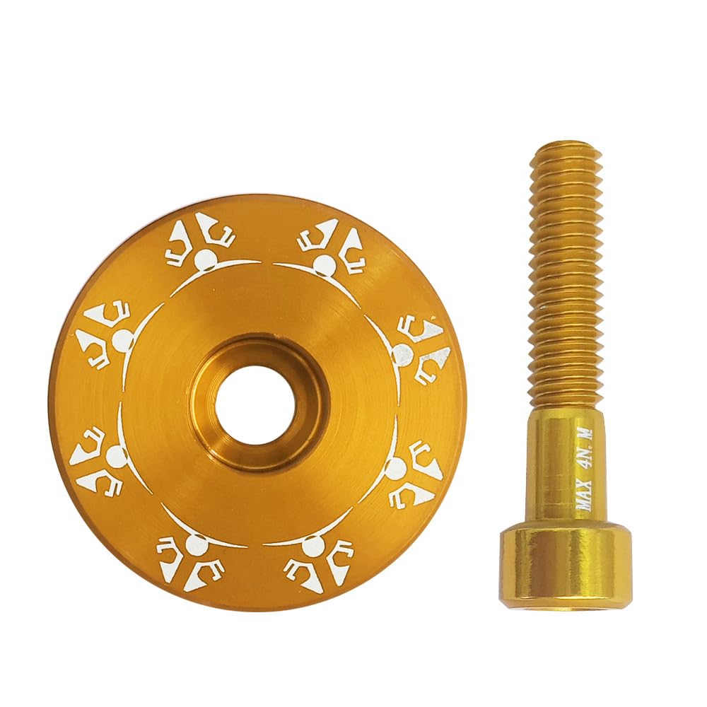 Deying Bike Headset Cap With Aluminum Bolts 1-1/8 Stem Top Cap With Aluminum Alloy Bolt For Mtb, Road Bike (Gold)
