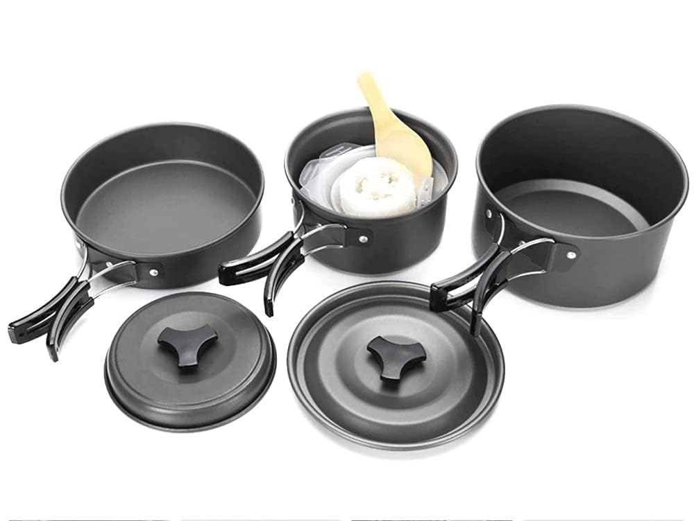 Dpcr Portable Camping Cookware Mess Kit, Lightweight Hiking Cookware Set With Mesh Bag, Nonstick Aluminum Cooking Kit,Outdoor Po