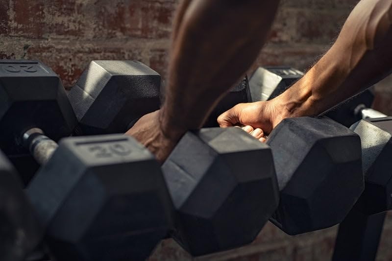 Fitvids Rubber Encased Hex Dumbbell, 35Lb, Pair