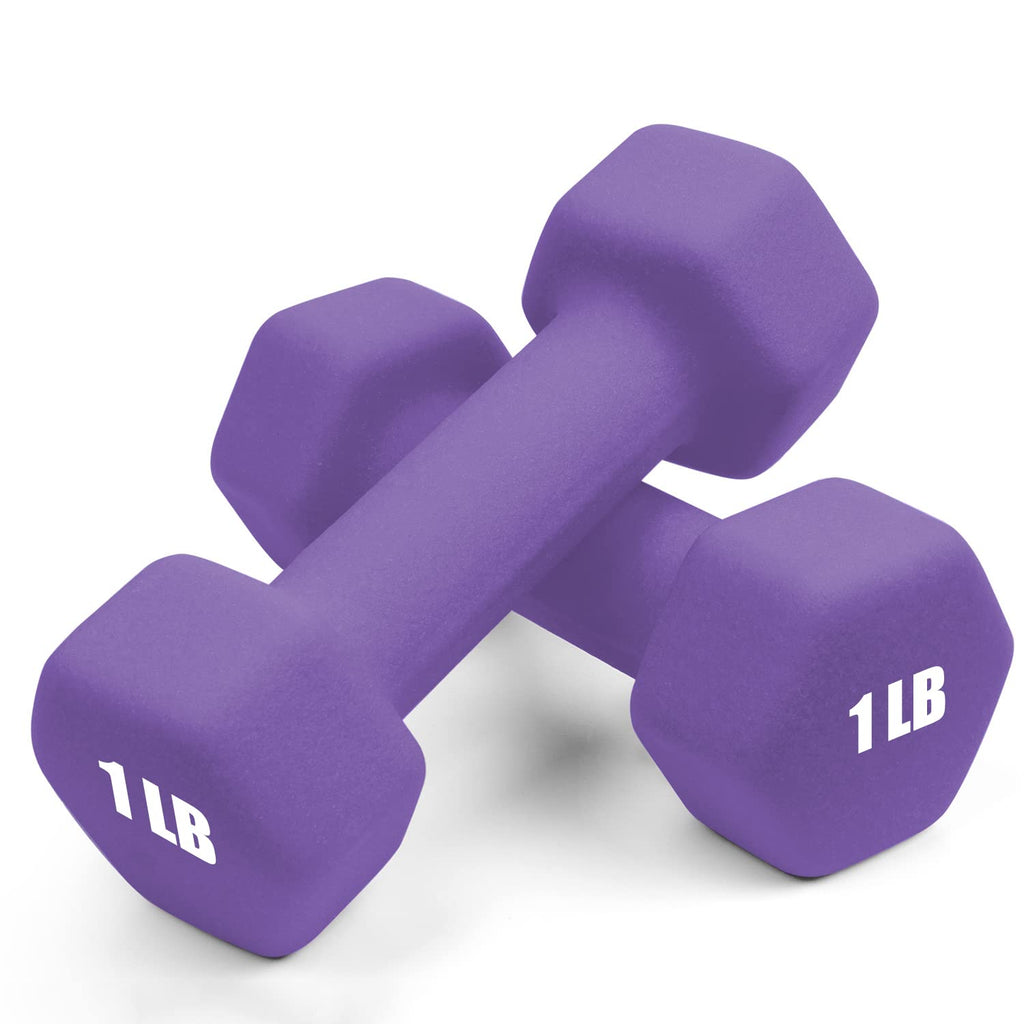 Set Of 2 Neoprene Dumbbell Hand Weights, Anti-Slip, Anti-Roll, Purple (Neoprene Dumbbells)