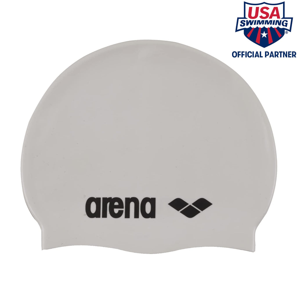 Arena Classic Unisex Silicone Swim Cap For Adults, Training And Racing, 100% Silicone, Wrinkle-Free, Whiteblack