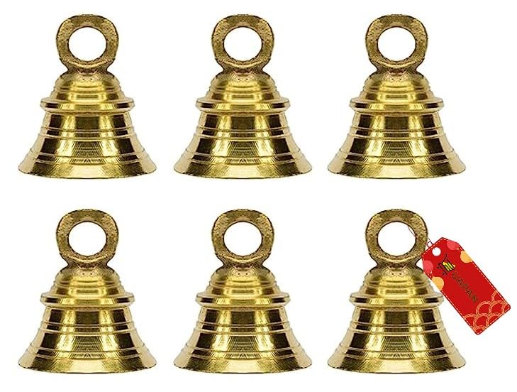 Uapan Brass Hanging Bell For Festival Home Decoration With J Hock (2 Inch, Pack Of 6)