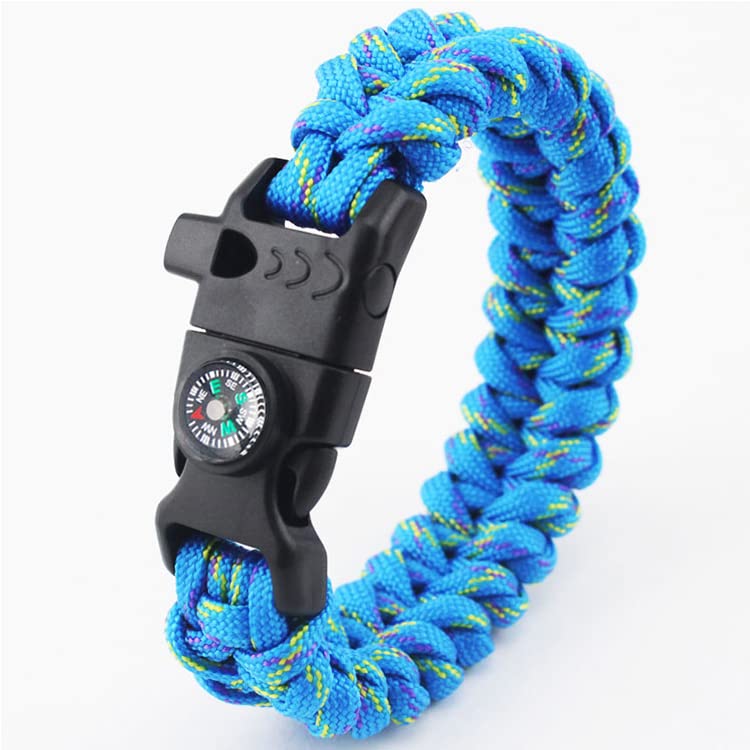 12Pcs Pack Mix Colors 5/8'' Compass Flint Scraper Fire Starter Whistle Buckle Plastic Paracord Bracelet Outdoor Camping Emergenc