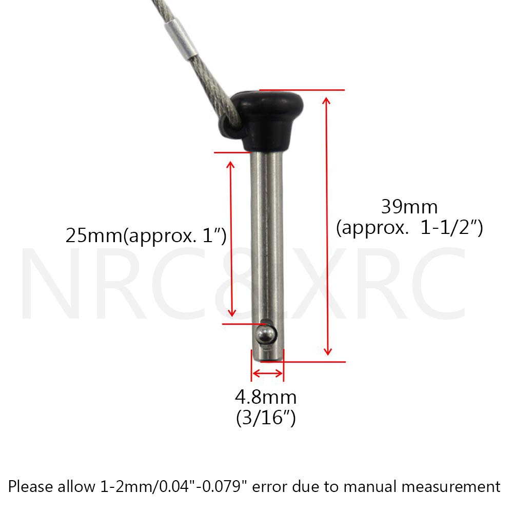 Nrc&Xrc Stainless Bimini Top Dia 3/16'' Pull Pins Length 1.5'', Usable Length 1'', Bimini Top Pin, Marine Hardware Bimini Top Pi