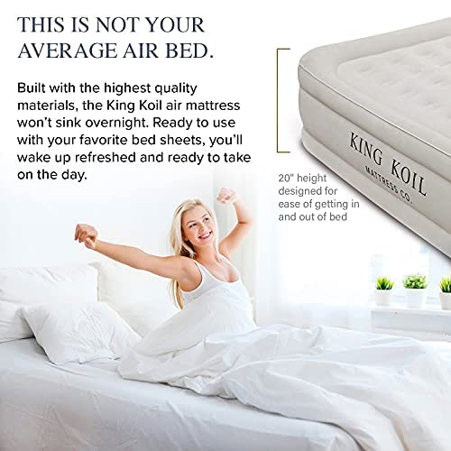 King Koil Luxury California King Air Mattress With Built-In Pump For Home, Camping & Guests - 20 King Size Inflatable Airbed Lux