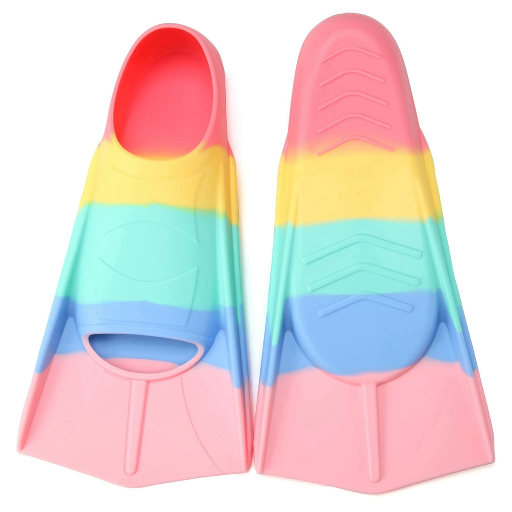 Foyinbet Kids Swim Fins,Short Youth Fins Swimming Flippers For Lap Swimming And Training For Children,Girls,Boys (Macaron, Mediu