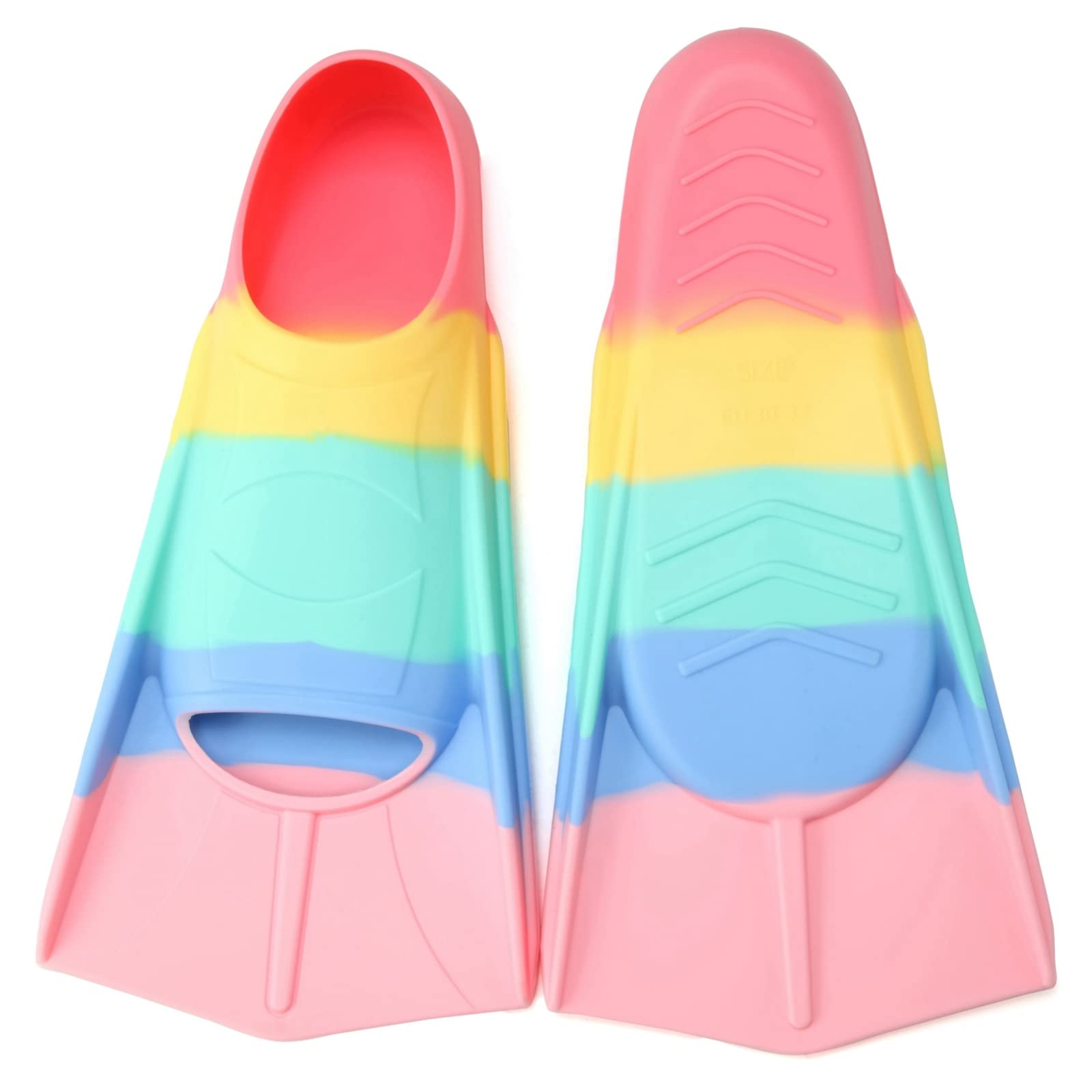 Foyinbet Kids Swim Fins,Short Youth Fins Swimming Flippers For Lap Swimming And Training For Children,Girls,Boys (Macaron, Mediu