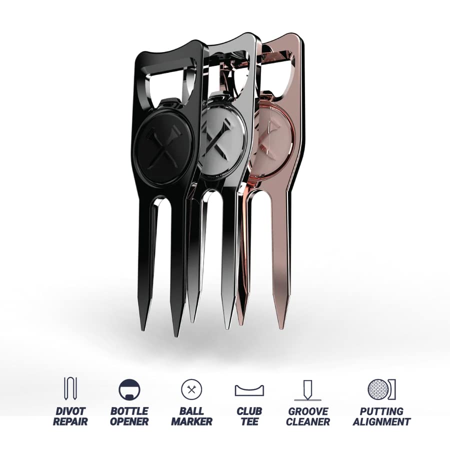 Blue Tees Golf - 6 In One Divot Repair Tool - Silver