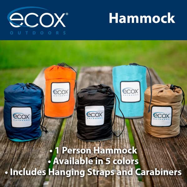 Ecox Outdoors Parachute Hammock Single With 2 Tree Straps, Portable Lightweight Nylon Comfortable For Backpacking, Camping, Trav