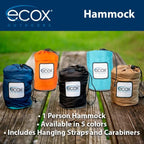 Ecox Outdoors Parachute Hammock Single With 2 Tree Straps, Portable Lightweight Nylon Comfortable For Backpacking, Camping, Trav