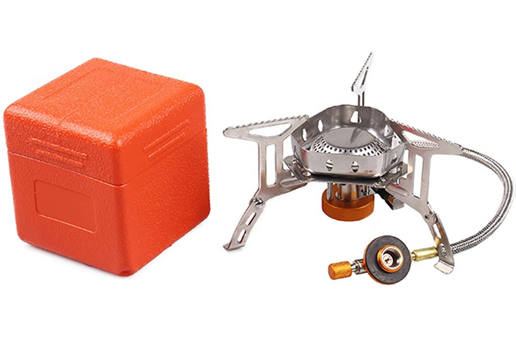 Dzrzvd Windproof Portable Backpacking Stove Burner With Piezo Ignition,Stove Adapter,Plastic Storage Box,Strong Firepower,Lightw