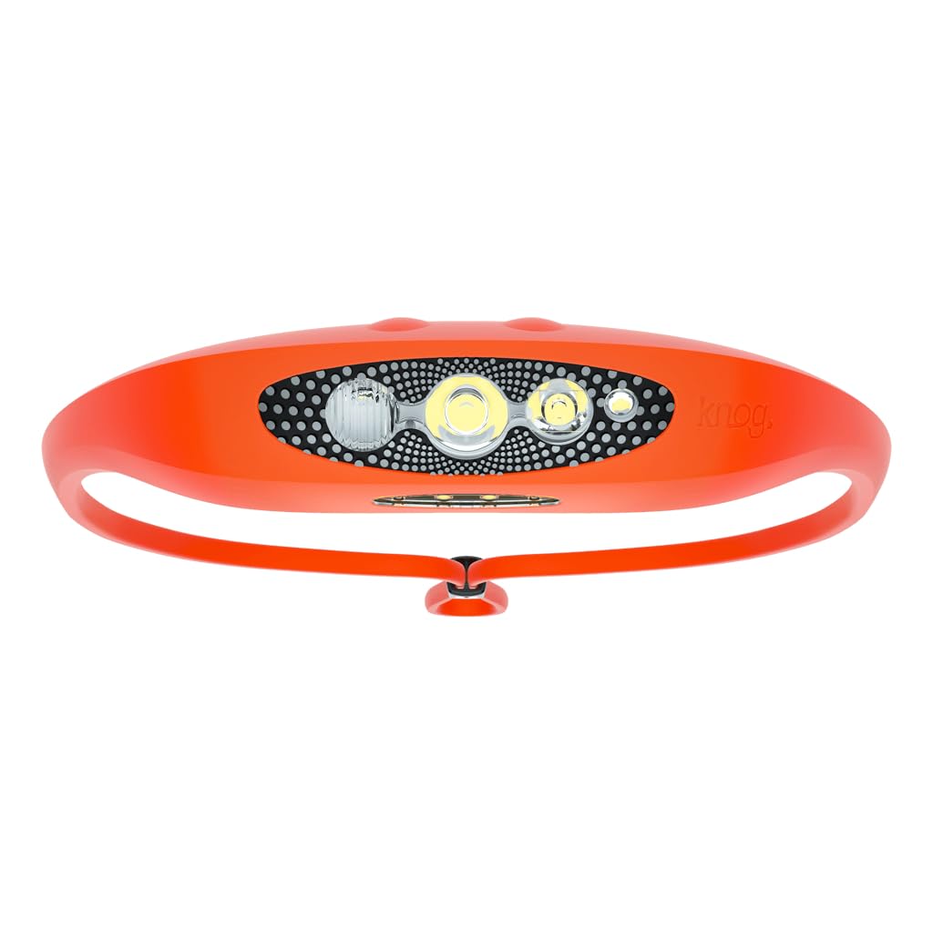 KNOG Bilby 400 Lumen Headlamp - Rechargeable Silicone Head Light w/ 7 Light Modes - Ultralight, IP67 Waterproof (Fluoro Orange),