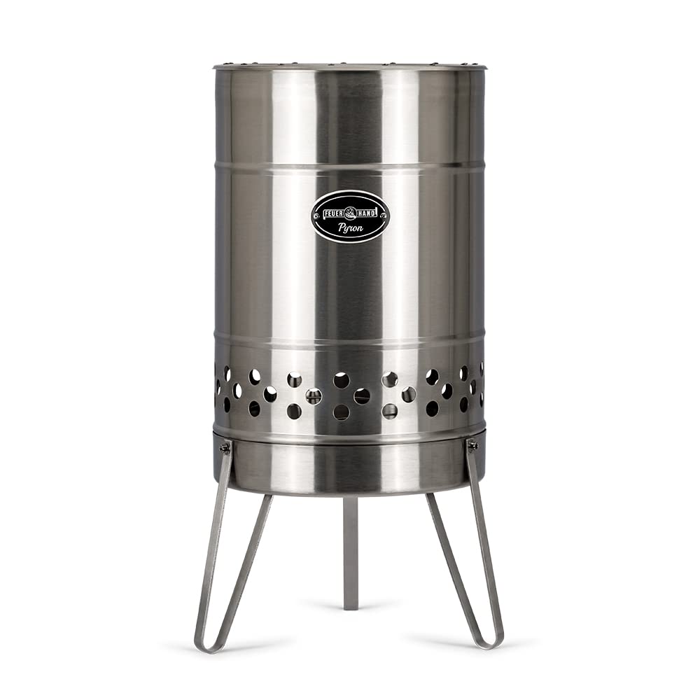 Petromax Feuerhand Fire Barrel Pyron, Stainless Steel Double-Walled Fire Pit For Yard Or Patio, Feet Protect Ground Surface, 29'