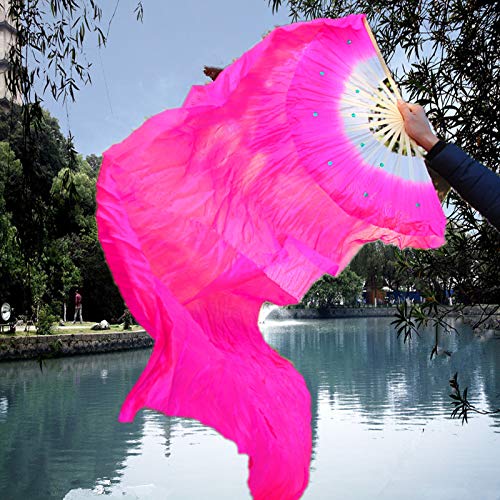 Weisipu 1.8M Artificial Silk Belly Dance Handmade Bamboo Fans Veils Right Hand (Pink)