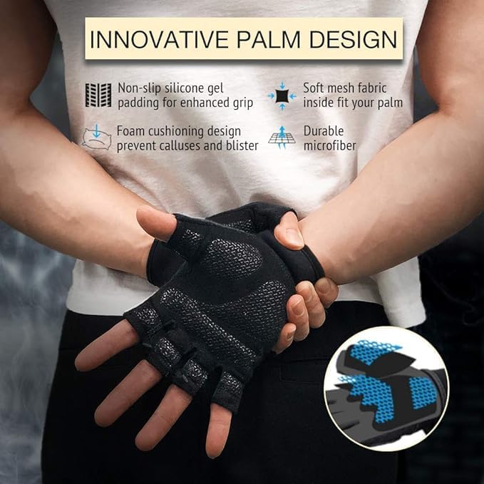 Atercel Workout Gloves For Men And Women, Exercise Gloves For Weight Lifting, Cycling, Gym, Training, Breathable And Snug Fit (B