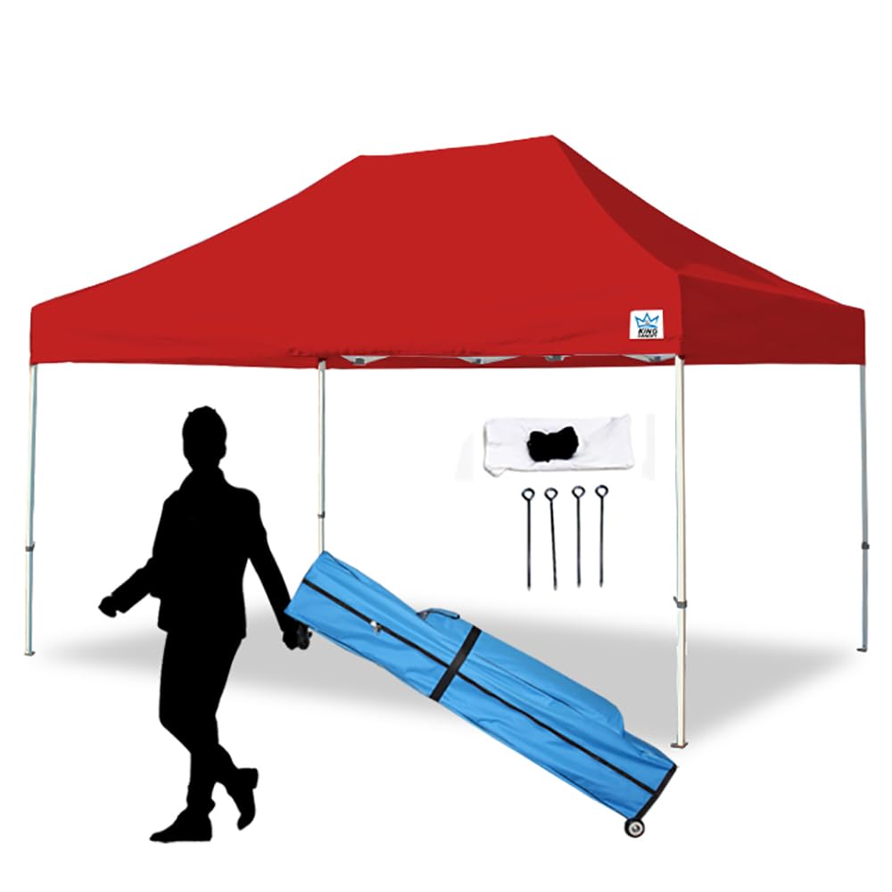 King Canopy Tuff Tent 10-Feet by 15-Feet Instant Pop up Canopy, 1-Inch Aluminium Frame, Guy Ropes and Stakes, Red, TTSHAL15RD