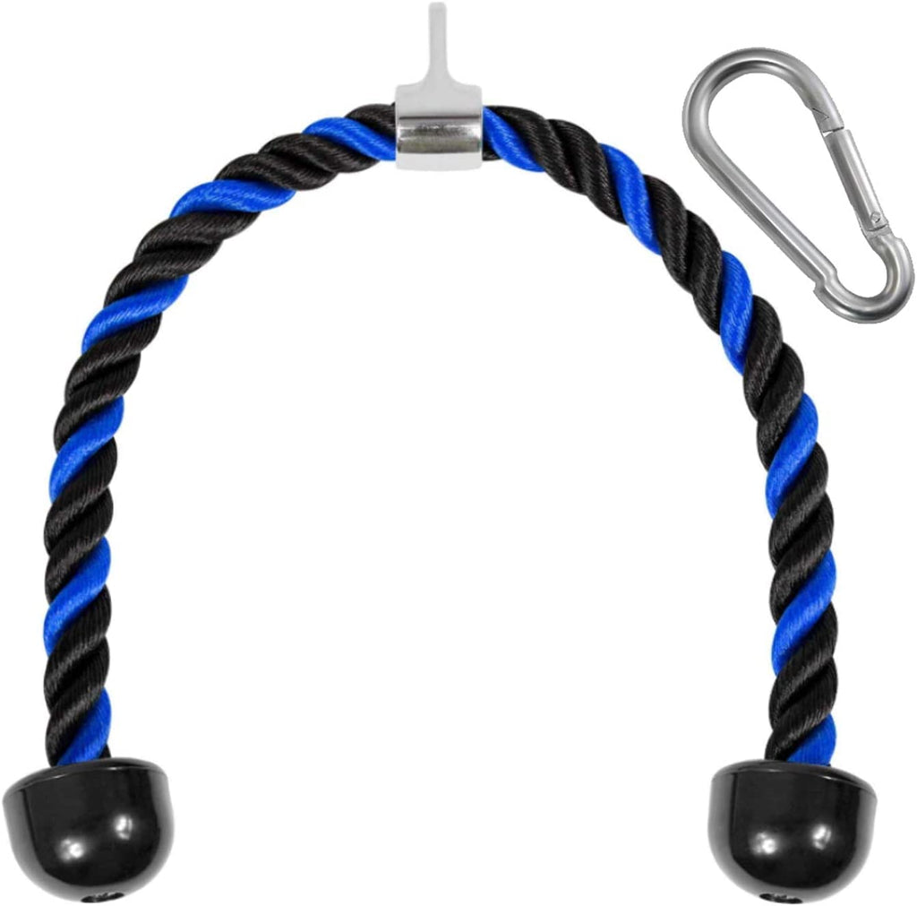 Yes4All Deluxe Blue Black Tricep Rope 36 Inches Black Cable Attachment, Pulley System Gym Pull Down Rope With Carabiner, Exercis