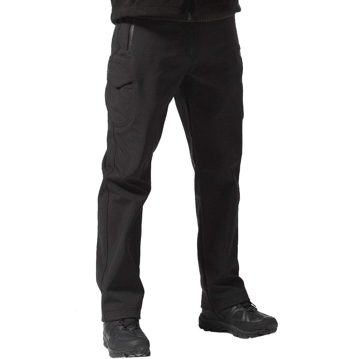 FREE SOLDIER Mens Outdoor Softshell Fleece Lined Cargo Pants Snow Ski Hiking Pants with Belt (Black 36W/32L)
