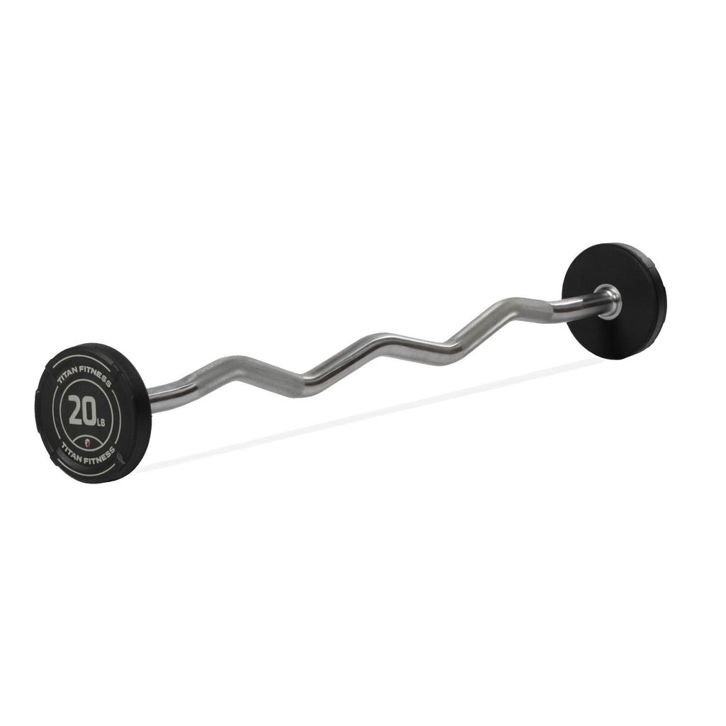 Titan Fitness 20 Lb Rubber Ez Curl Fixed Barbell, Pre-Loaded Weight Bar For Strength Training & Weightlifting