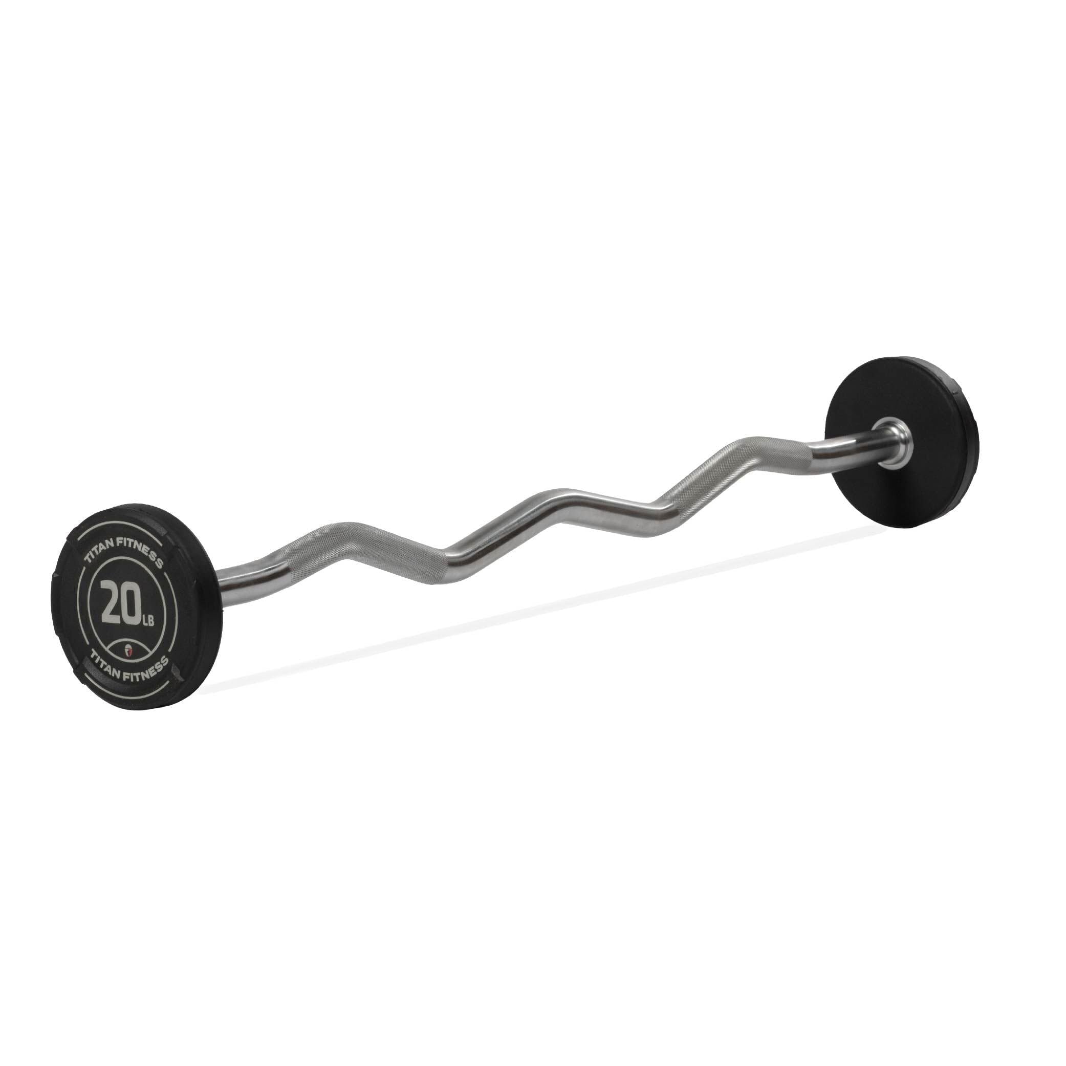 Titan Fitness 20 Lb Rubber Ez Curl Fixed Barbell, Pre-Loaded Weight Bar For Strength Training & Weightlifting