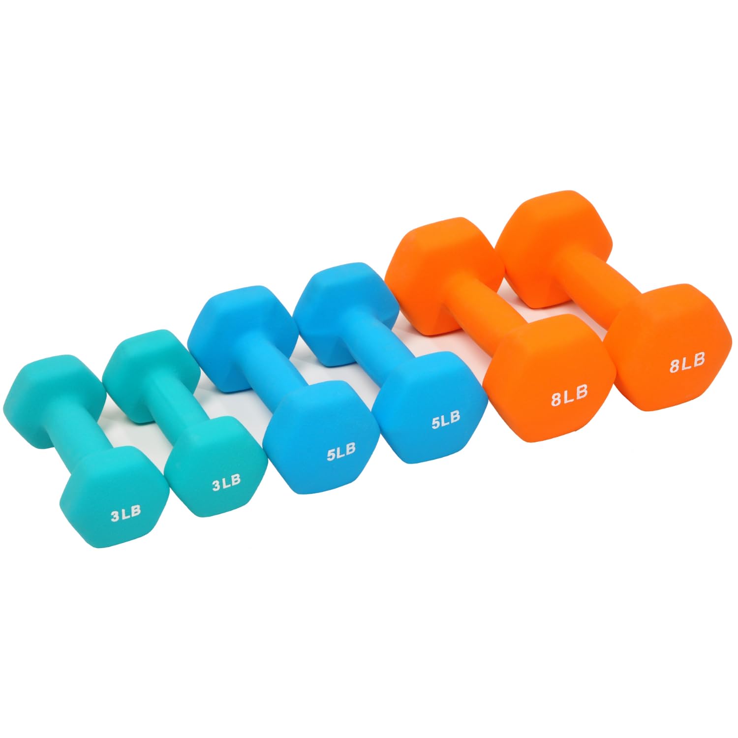 Signature Fitness Set Of 2 Neoprene Dumbbell Hand Weights, Anti-Slip, Anti-Roll, Hex Shape Colorful (Set With Rack: 32-Pound, 3