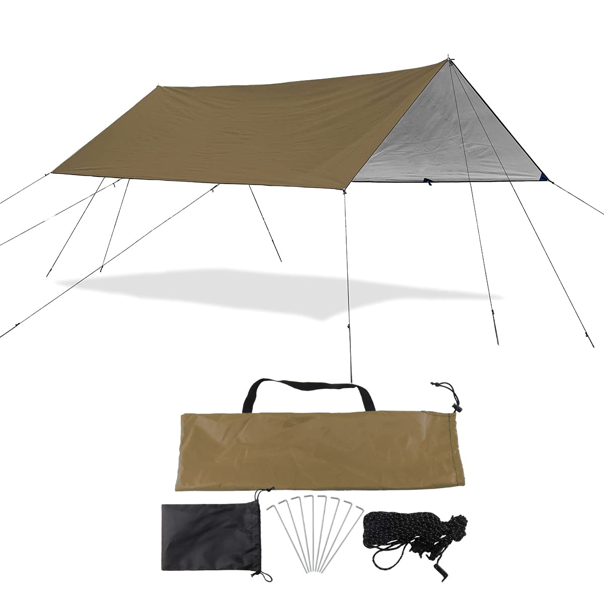Sutekus Camping Tarp Rain Fly Tarp Waterproof Tent Tarp Lightweight Ripstop Fabric 12Ft Extra Large Tarp (Khaki)