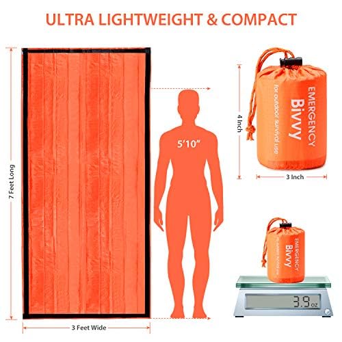Esky Emergency Sleeping Bag, 2 Packs Waterproof Lightweight Thermal Bivy Sack, Survival Shelter Blanket Bags With Compass And Lo