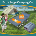 79 L X 32 W X 18 H Oversize Xxl Camping Cot With Mattress Comfortable For Adults Extra Wide Cots For Sleeping Camping Bed Foldin