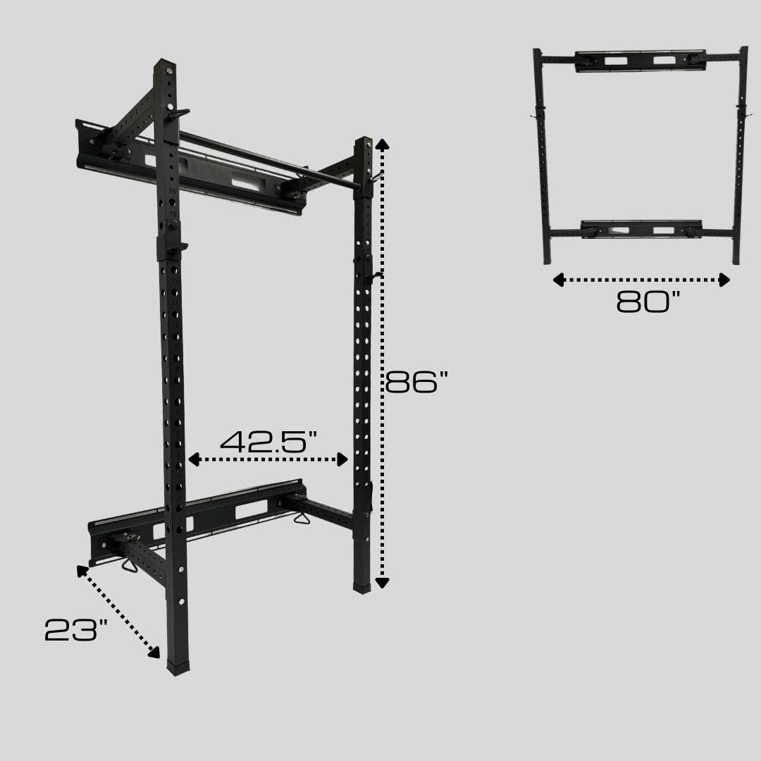 Hulkfit Pro Series 2.35       X 2.35       Steel Folding Wall Mounted Power Rack Cage With Attachment Accessories - J Hooks And