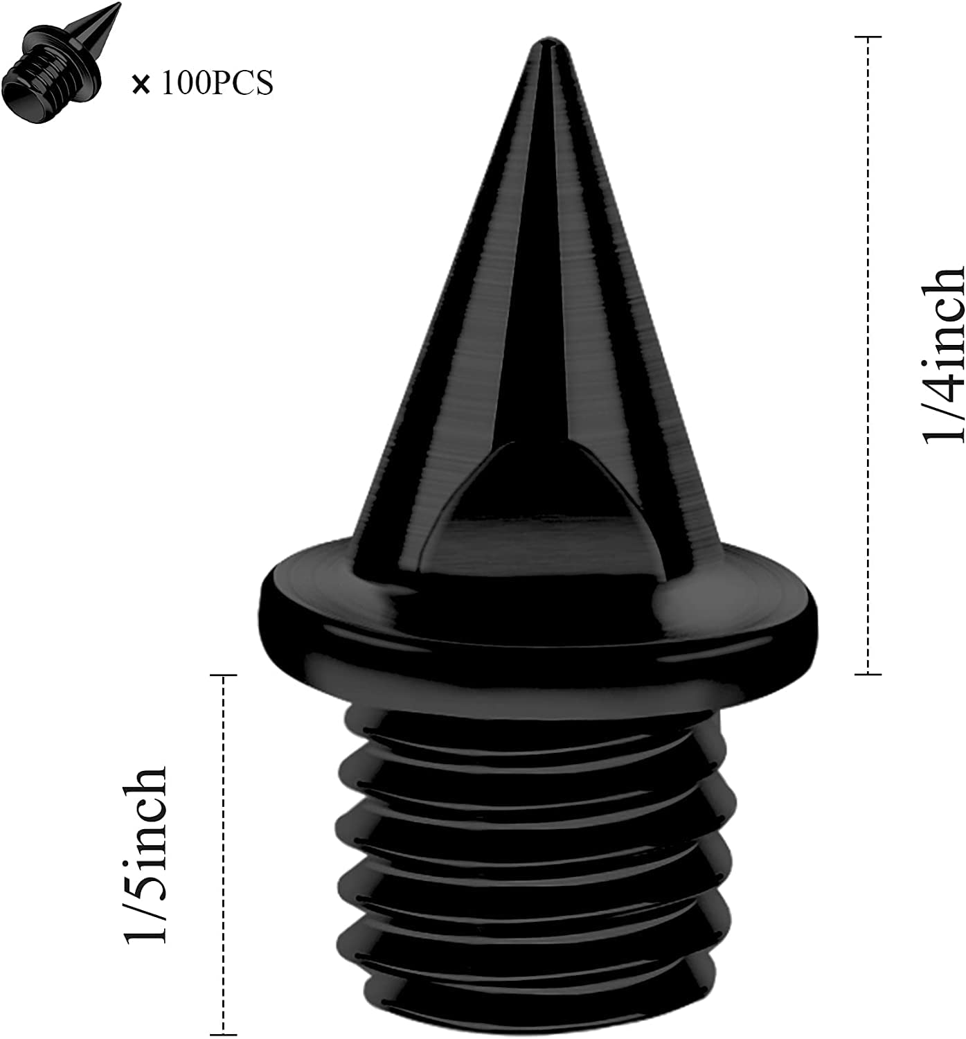 Vocool 100 Pcs 1/4Inch Black Stainless Steel Track And Cross Country Spikes With Spike Wrench, Pyramid Replacement Track Spikes