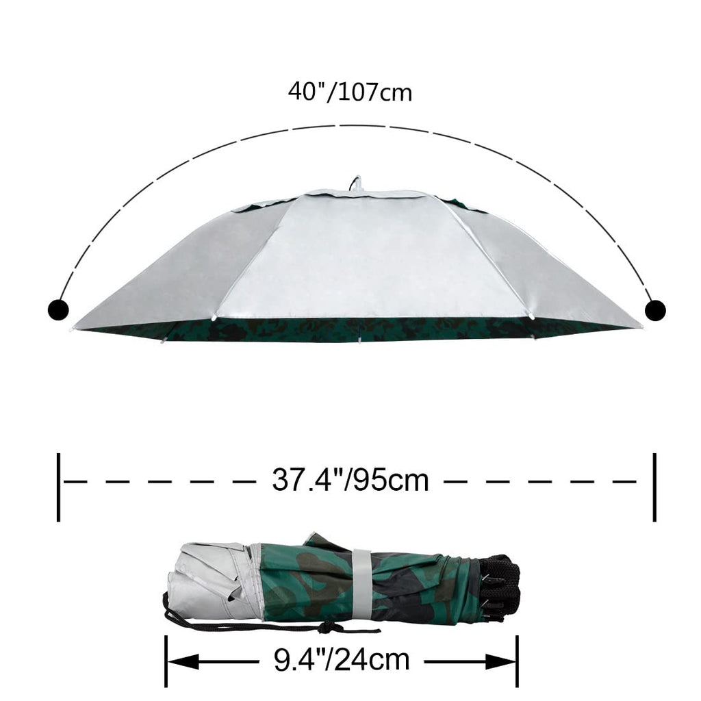 New-Vi Fishing Umbrella Hat Folding Adjustable Sun Rain Cap, 37.4   Oversize Hands Free Umbrellas, 7-Ribs Anti-Uv Waterproof Hea