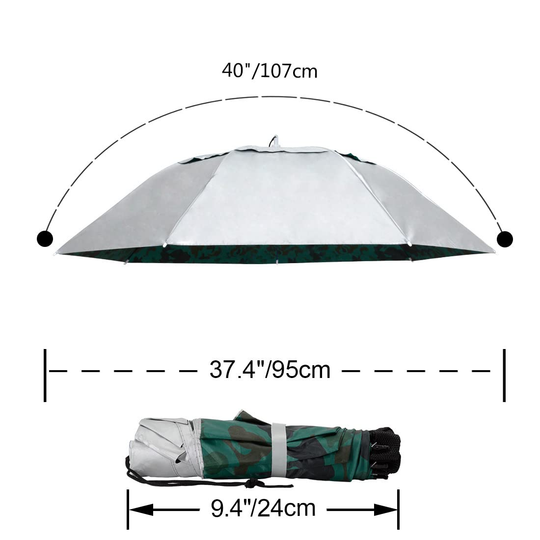 New-Vi Fishing Umbrella Hat Folding Adjustable Sun Rain Cap, 37.4   Oversize Hands Free Umbrellas, 7-Ribs Anti-Uv Waterproof Hea