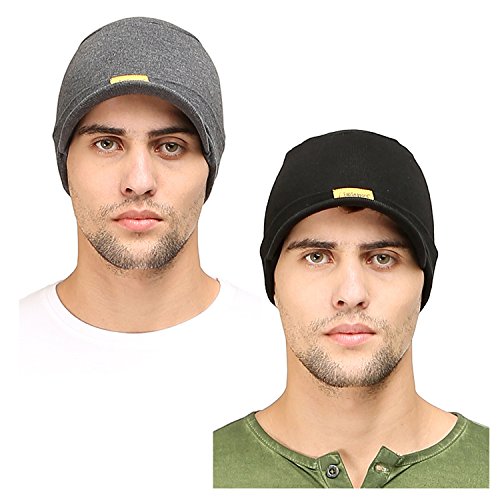 Fabseasons Unisex Cotton Skull Cap With Peak, Ideal For All Summer & Winters. Combo Pack Of 2 (Black, Dark Gray)